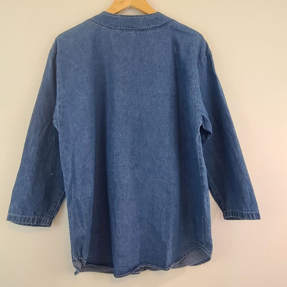 Vintage 90s Womens Sz M Floral Embroidered Denim Pearl Shirt Jacket Rodeo West - Picture 5 of 9